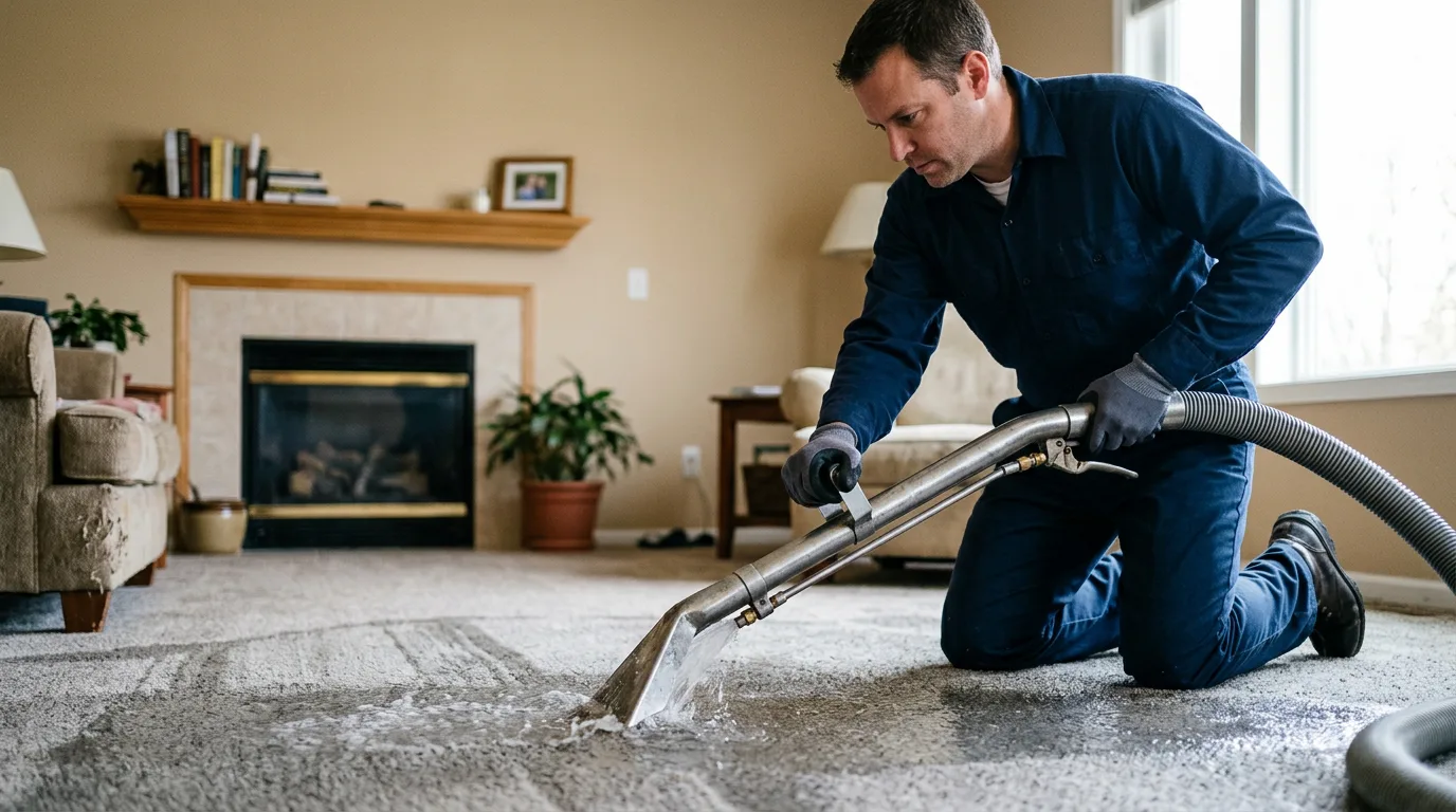Water damage restoration technician working near Amityville, NY